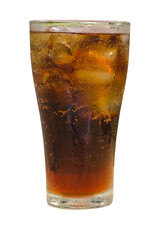 Glass of cola with ice with a white background