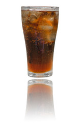 Glass of cola with ice with a white background