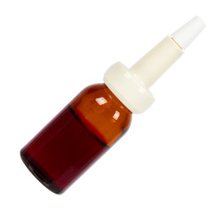 eye or ear drops glass bottle isolated on white background.