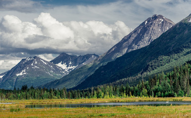 Fototapeta na wymiar Purple Mountains Majesty behind Kenai Lake , Alaska, United States of America