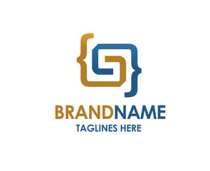 creative letter S colorful with code brackets square shape logo