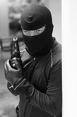 Close up men's commando who is holding guns