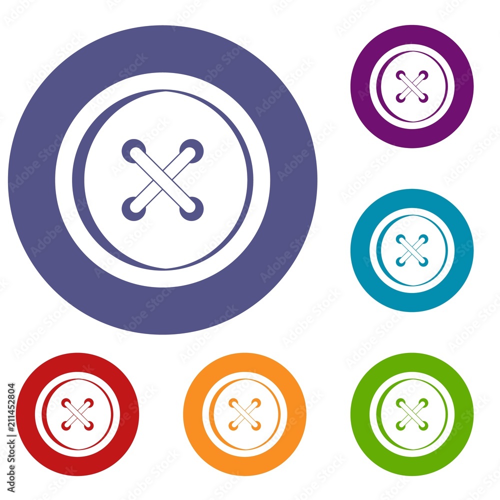 Poster plastic button icons set in flat circle red, blue and green color for web