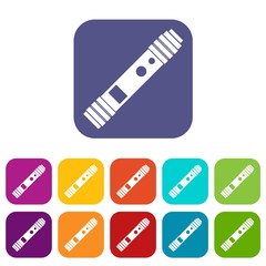 Battery mod for electronic cigarette icons set vector illustration in flat style in colors red, blue, green, and other