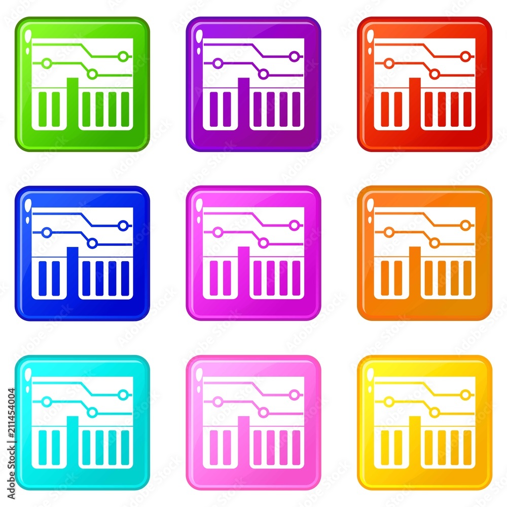 Poster computer chipset icons of 9 color set isolated vector illustration