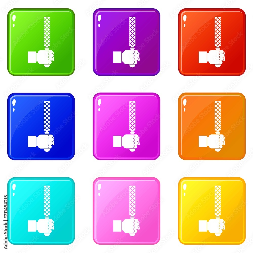Poster file tool in man head icons of 9 color set isolated vector illustration