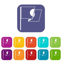 Flag of Japan icons set vector illustration in flat style in colors red, blue, green, and other