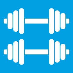 Two dumbbells icon white isolated on blue background vector illustration