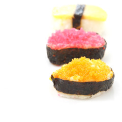 Sushi rolls japanese food isolated on white background. 