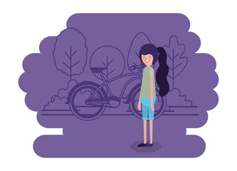 woman in the park with bicycle vector illustration design