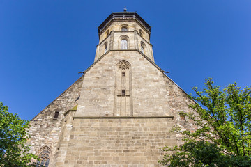 Fototapeta na wymiar Tower of the Blasius church in historic town Hann. Muenden, Germany