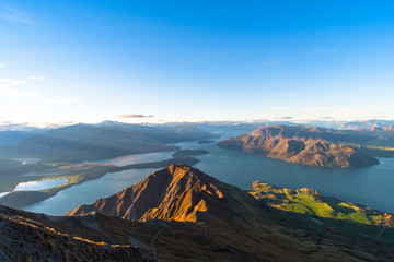 Beautiful landscape of the mountains and Lake Wanaka. Roys Peak Track, South Island, New Zealand.