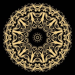 Vector hand drawn floral color mandala design. For fashion, surface design. Red, purple, gold color.