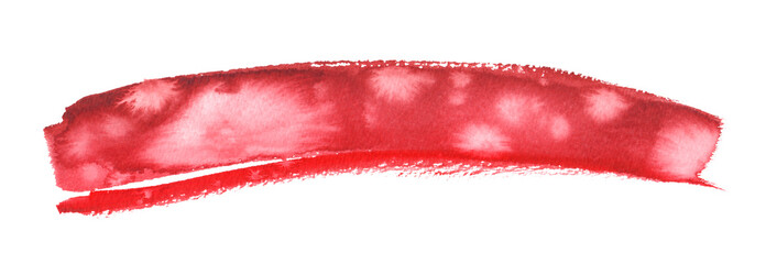 Long bright red brush stroke painted in watercolor on clean white background