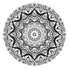 gold color round mandala on black background. vector illustration. for relax, tatoo, invitation.
