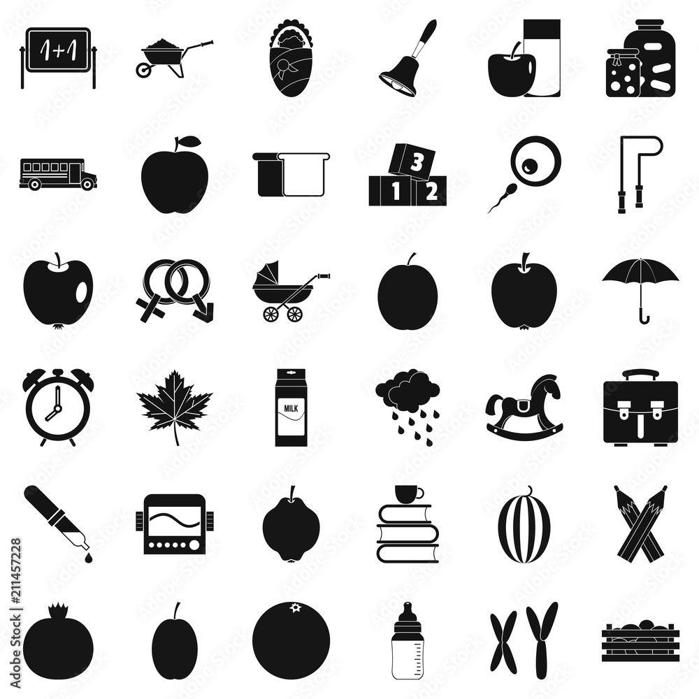 Poster apple icons set. simple style of 36 apple vector icons for web isolated on white background