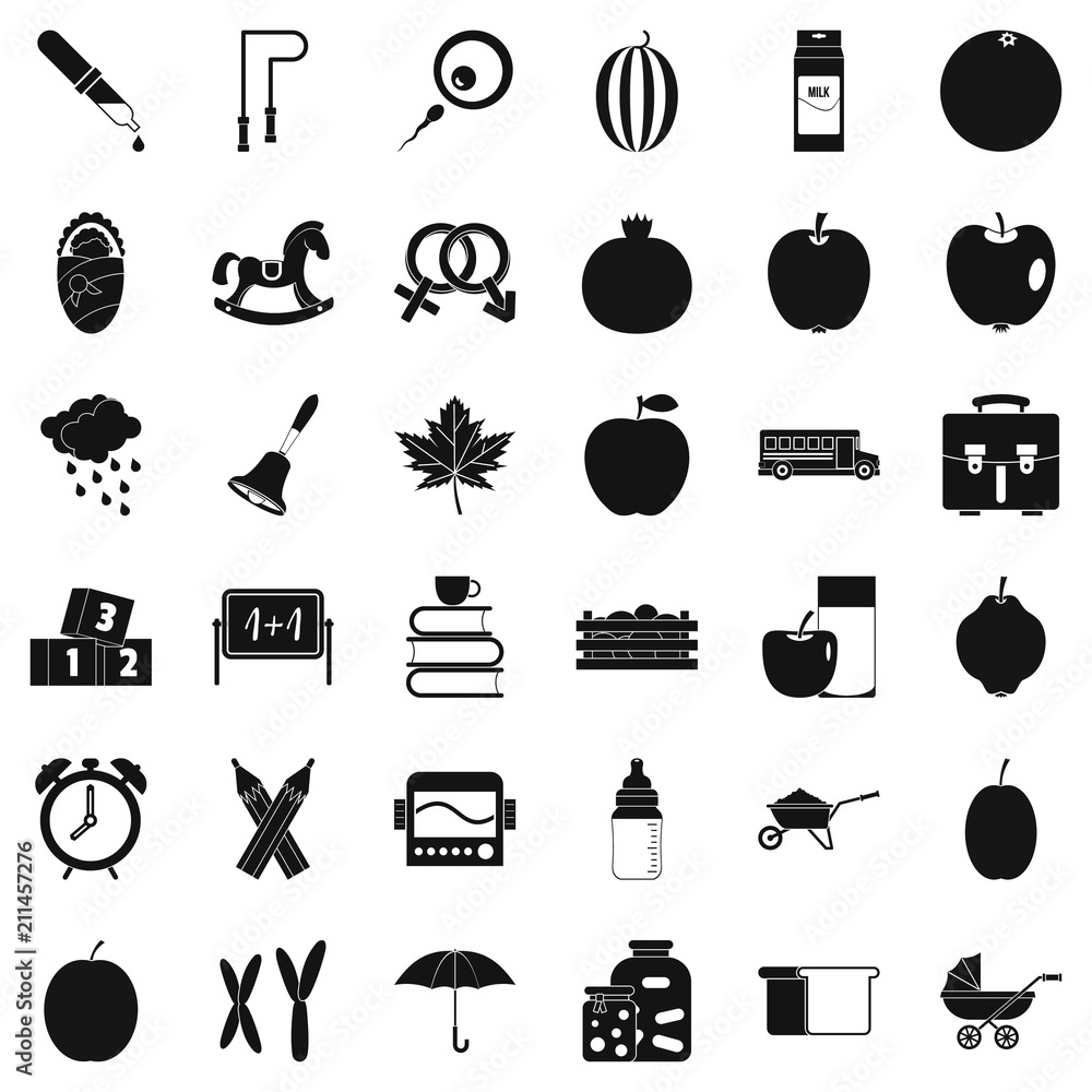 Poster school icons set. simple style of 36 school vector icons for web isolated on white background