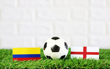ball with Colombia VS England flag match on Green grass football 2018
