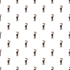 Businessman with hand up full length pattern seamless repeat in cartoon style vector illustration