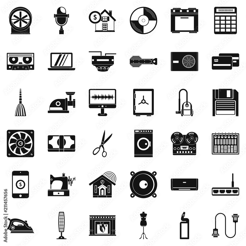 Poster homework appliance icons set. simple style of 36 homework appliance vector icons for web isolated on