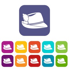 Irish hat icons set vector illustration in flat style in colors red, blue, green, and other