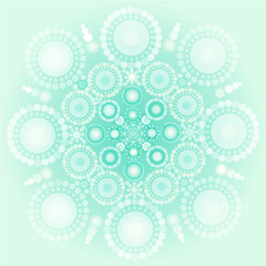 Vector circle of colored dots on background. Circular pattern. Decor rosette of points multiple size. Abstract hand dots frame. Vector illustration