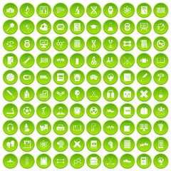 100 college icons set in green circle isolated on white vectr illustration