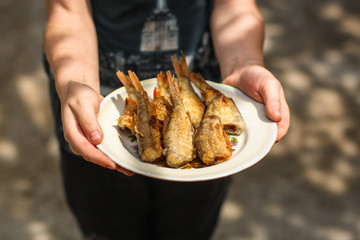 fish fried - tasty food. food background