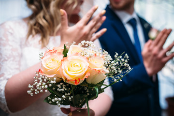 wedding, bride, bouquet, flower, flowers, love, groom, rose, woman, couple, white, bridal, dress, ceremony, hands, marriage, celebration, beautiful, married, hand, beauty, pink, floral, ring, romance