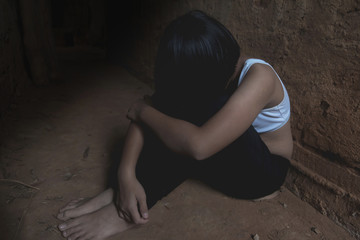 Violence and rape concept,concept photo of sexual assault,traumatized young girl