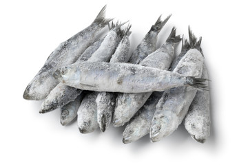  Heap of fresh raw frozen sardines