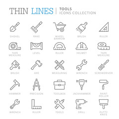Collection of tools thin line icons