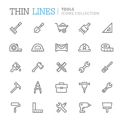 Collection of tools thin line icons