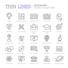 Collection of education thin line icons