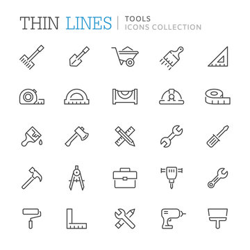 Collection of tools thin line icons