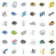 Building icons set. Isometric style of 36 building vector icons for web isolated on white background