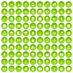 100 farming icons set in green circle isolated on white vectr illustration