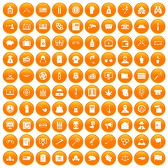 100 criminal offence icons set in orange circle isolated on white vector illustration