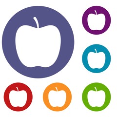 Glossy apple icons set in flat circle red, blue and green color for web