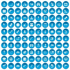 100 equipment icons set in blue circle isolated on white vectr illustration