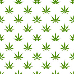 Naklejka na ściany i meble Seamless pattern with marijuana leaf. Cannabis background. Pattern can be used for fabric design, wallpaper, wrapping papers. Isolated vector illustration.