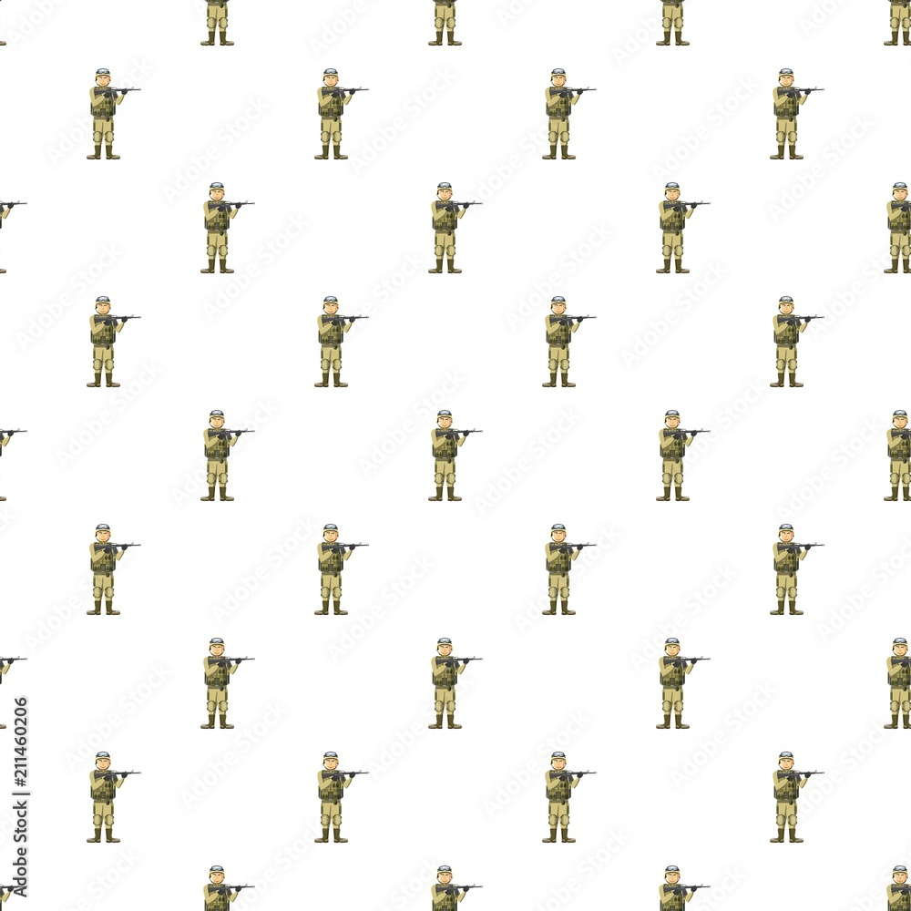 Poster infantryman with weapons pattern seamless repeat in cartoon style vector illustration