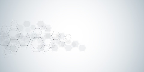 Geometric background from hexagons. Abstract molecular structure and chemical elements. Medical, science and technology concept.