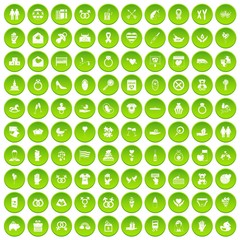 100 love icons set in green circle isolated on white vectr illustration