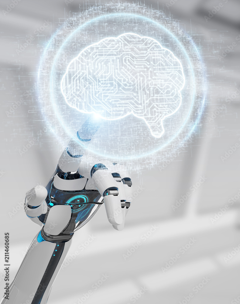 Aufkleber white humanoid hand using digital artificial intelligence icon hologram 3d rendering