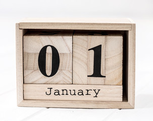 Wooden calendar that shows first of january