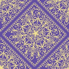 Design of a Scarf with a Geometric Flower Pattern of Mandala. Vector illustration. Seamless. For Print Bandana, Shawl, Carpet