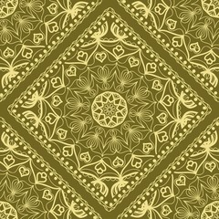 Vector nature seamless pattern with abstract floral ornament. Round mandala in childish style.