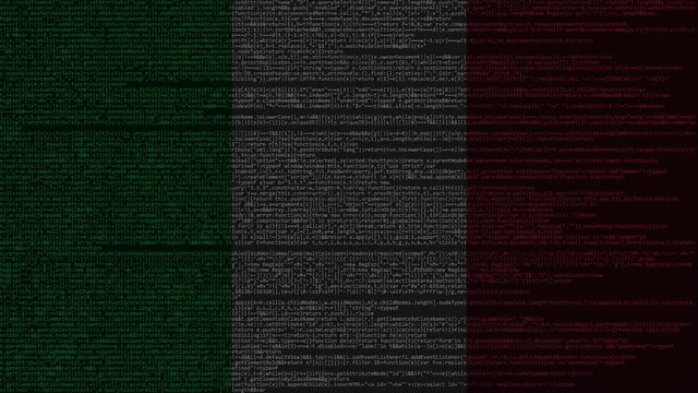 Source code and flag of Italy. Italian digital technology or programming related loopable animation