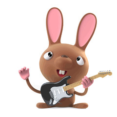 Fototapeta premium Vector 3d Cute cartoon Easter bunny rabbit plays electric guitar